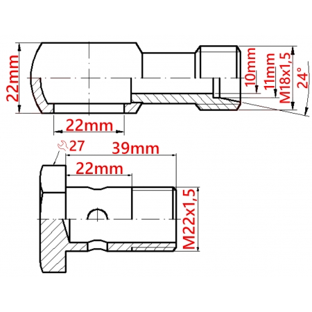 ZŁĄCZE OCZKOWE M18 FI22 + ŚRUBA M22x1,5 BANJO